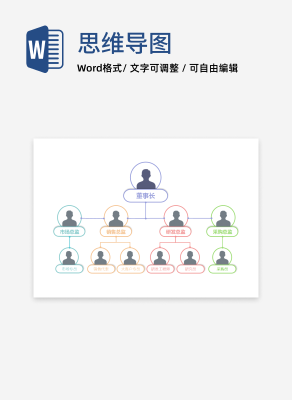 组织架构-彩色简约头像竖版组织结构图word模板
