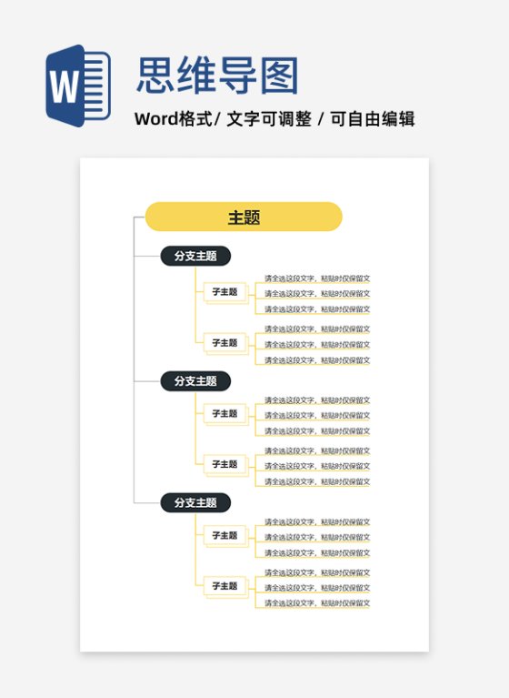 思维导图 - 黄黑简约分层思维导图word模板