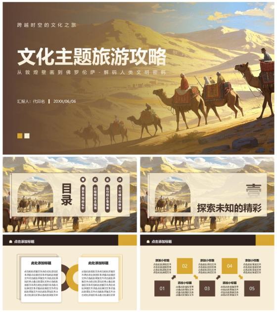 黄色简约风文化主题旅游攻略PPT模板