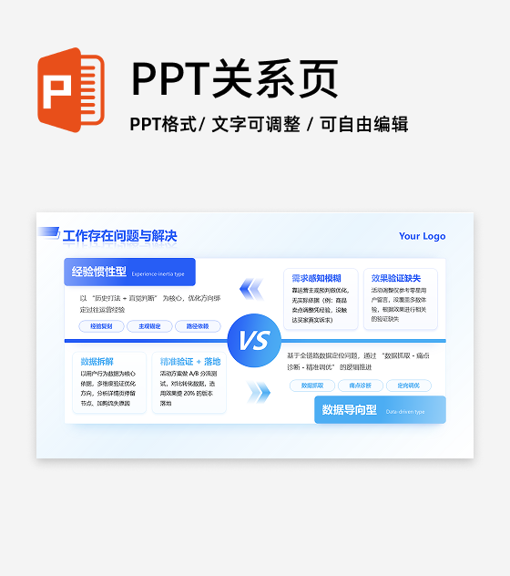 蓝色简约商务岗位存在问题与解决工作总结PPT单页