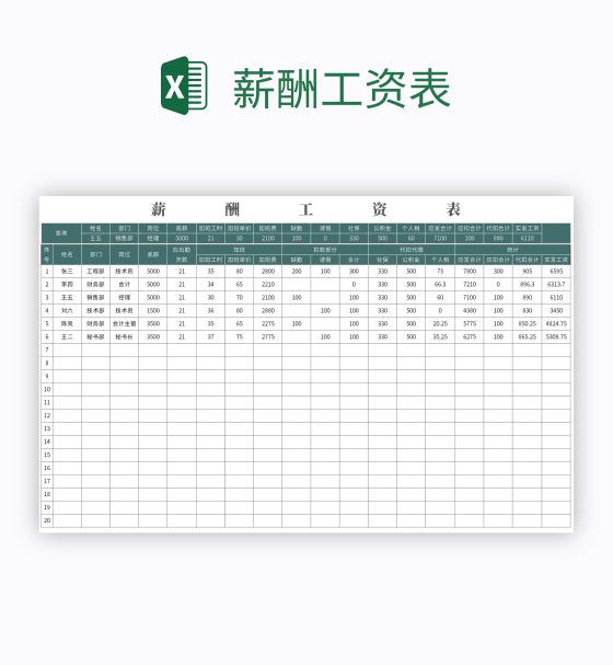 薪酬工资表excel模板