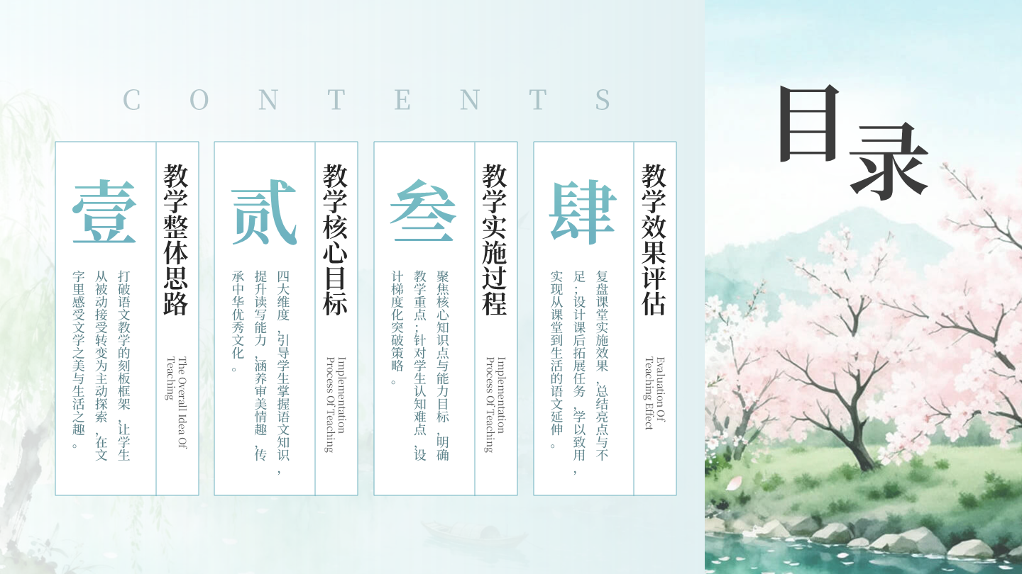 目录页-绿色古风创意水彩风景教学课件PPT单页