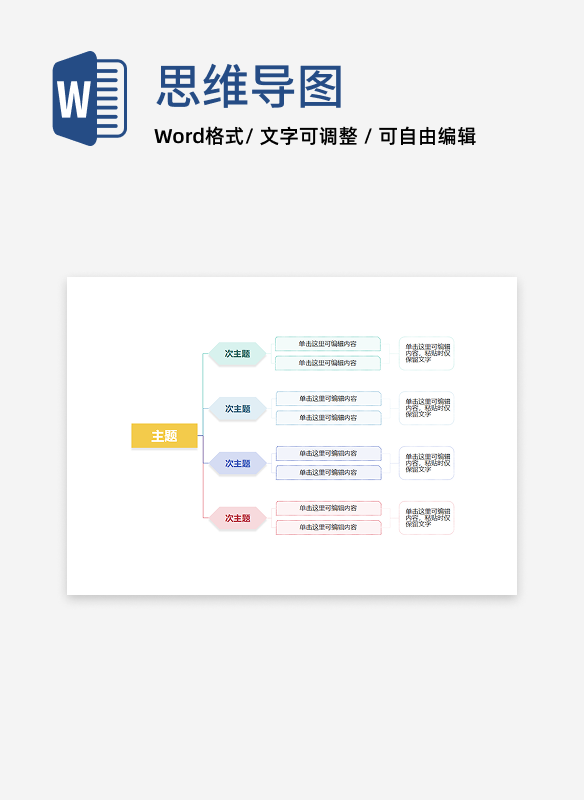 思维导图-彩色简约横向分类总结通用模板几何