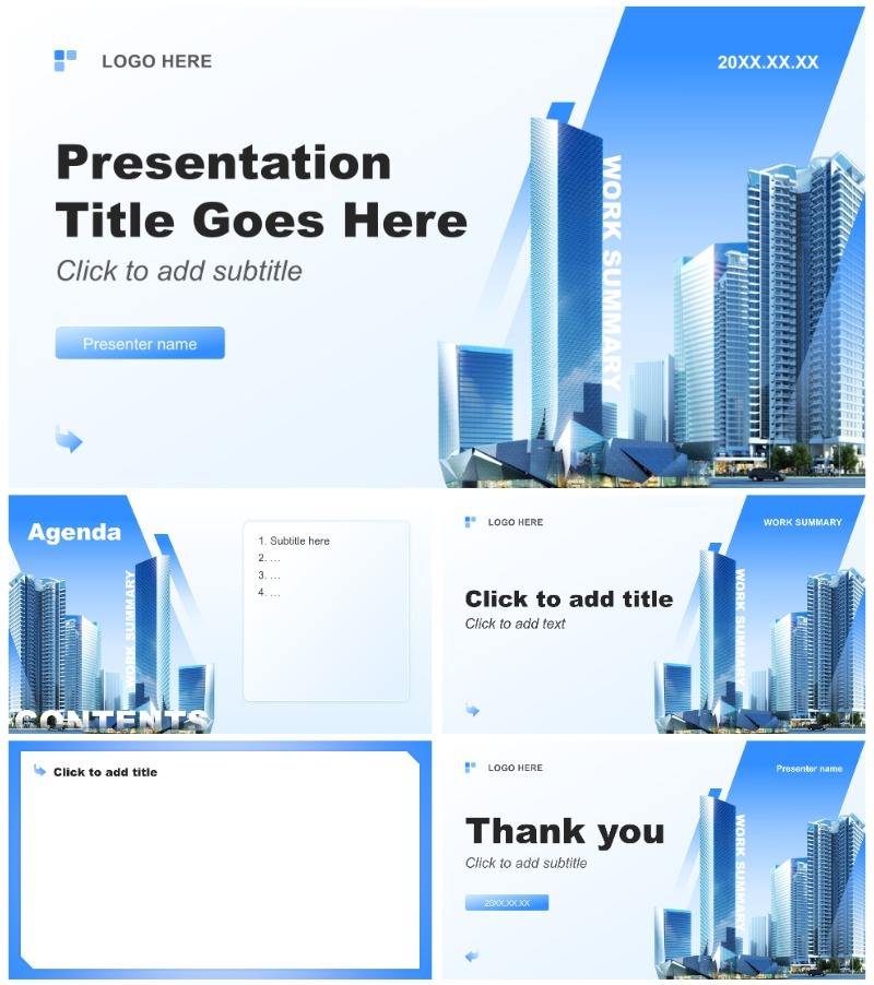 蓝色商务风个人工作总结述职汇报PPT主题模板