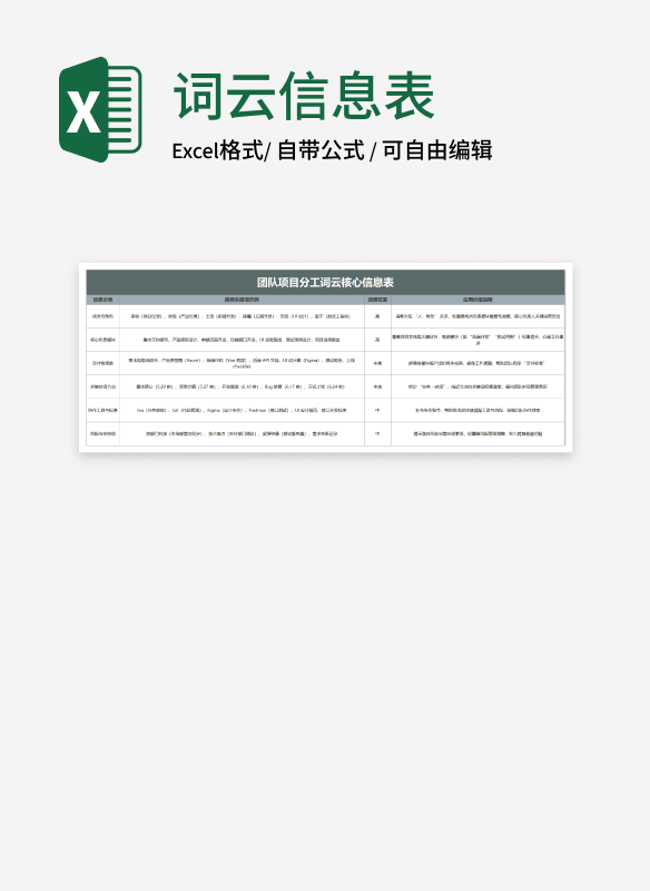 深色团队项目分工词云核心信息表
