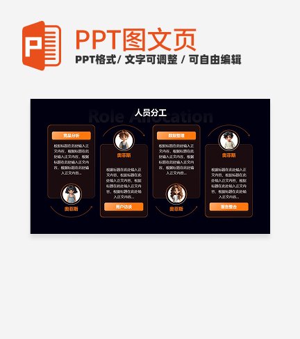 人员分工-橙色未来科技风团队汇报关系页PPT单页 