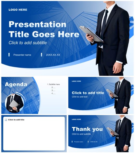 深蓝色商务风销售年度述职汇报PPT主题模板