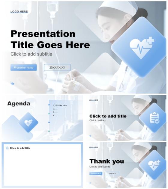 蓝绿商务风医疗科室总结汇报通用PPT主题模板