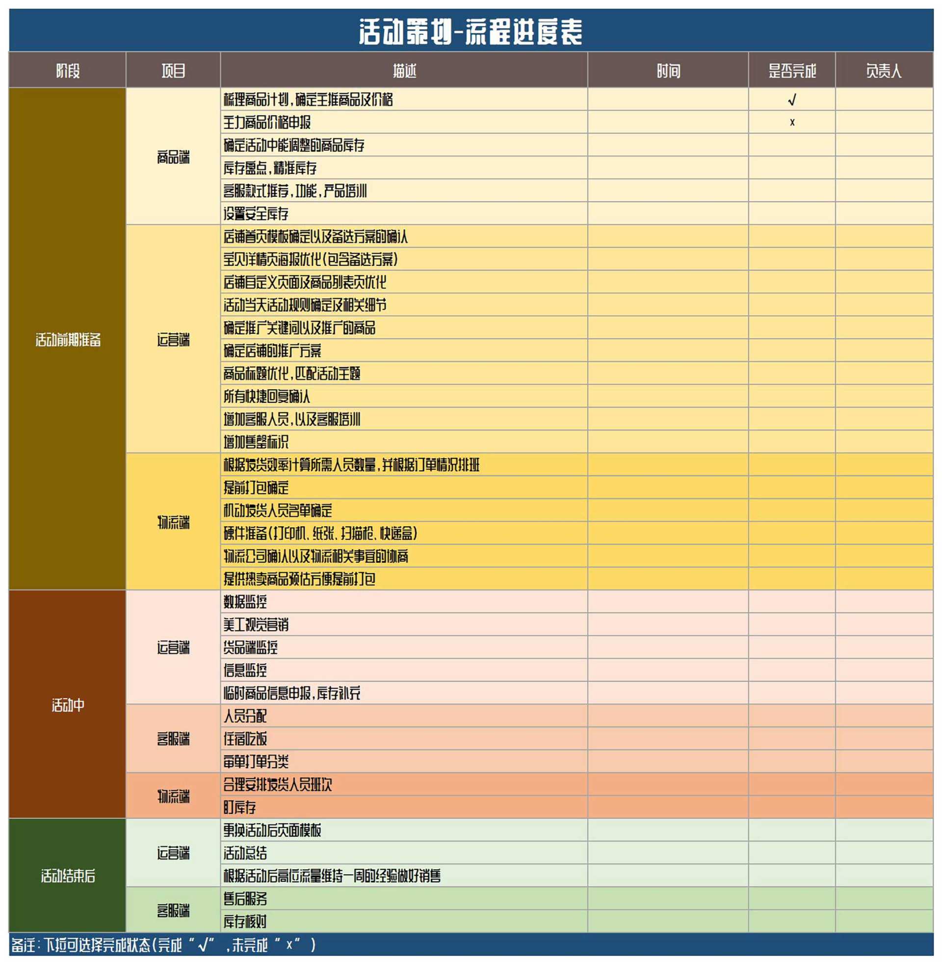 活动策划-流程进度表Excel模板