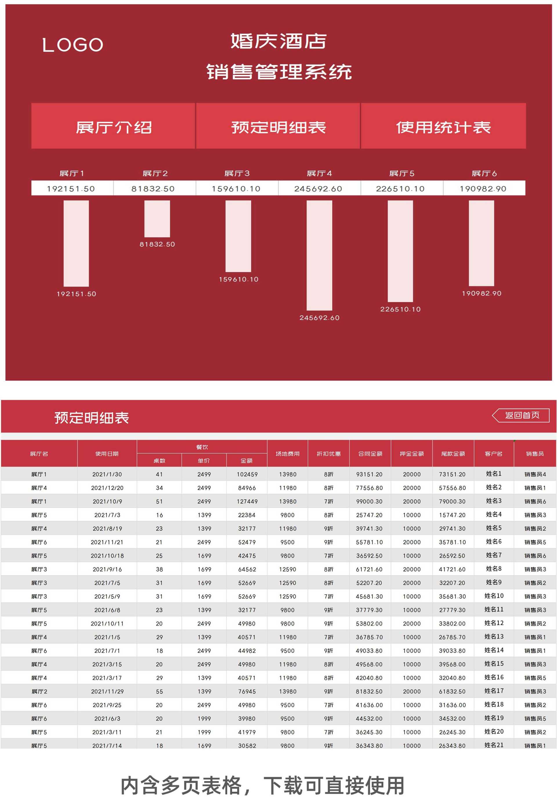 红色婚庆酒店销售管理系统Excel模板