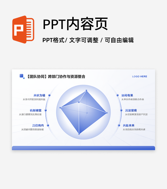 蓝色渐变简约风述职报告团队协同PPT单页