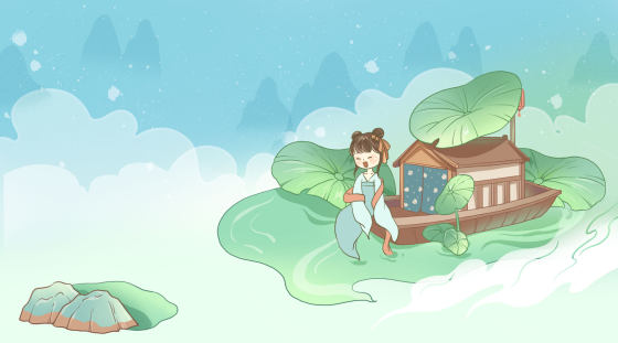 夏至荷花清新背景插画