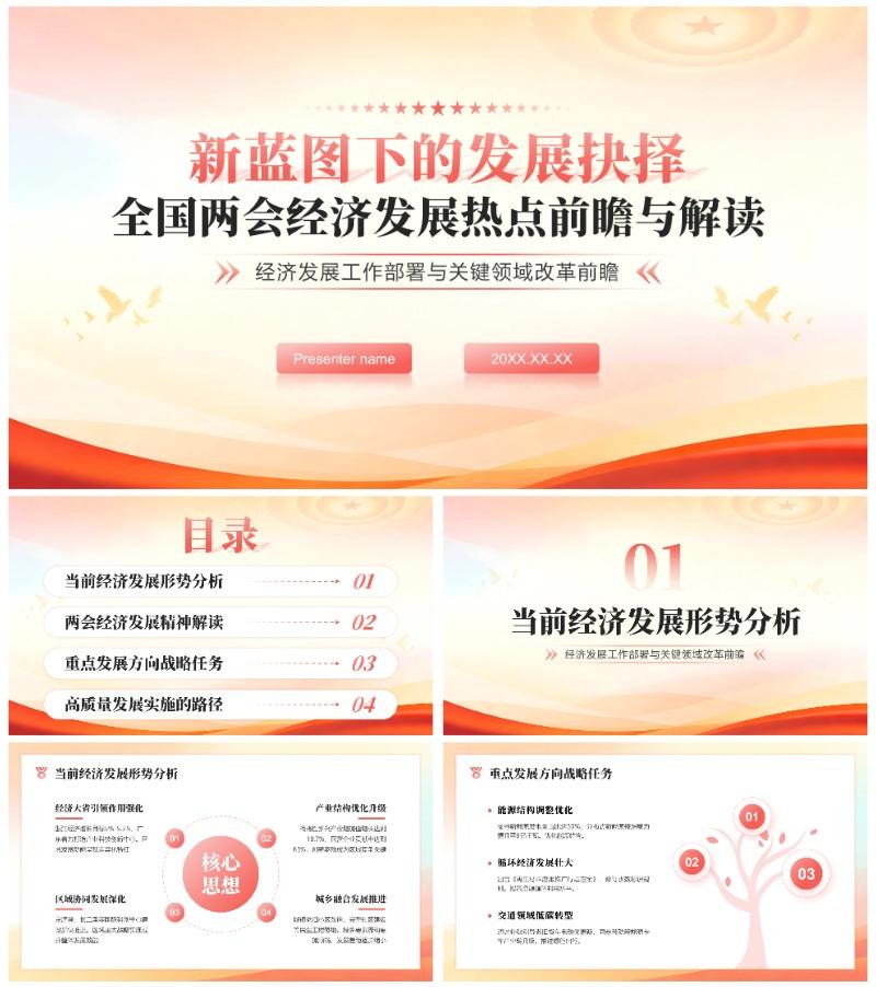 红色党政风全国两会经济发展热点解读PPT模板