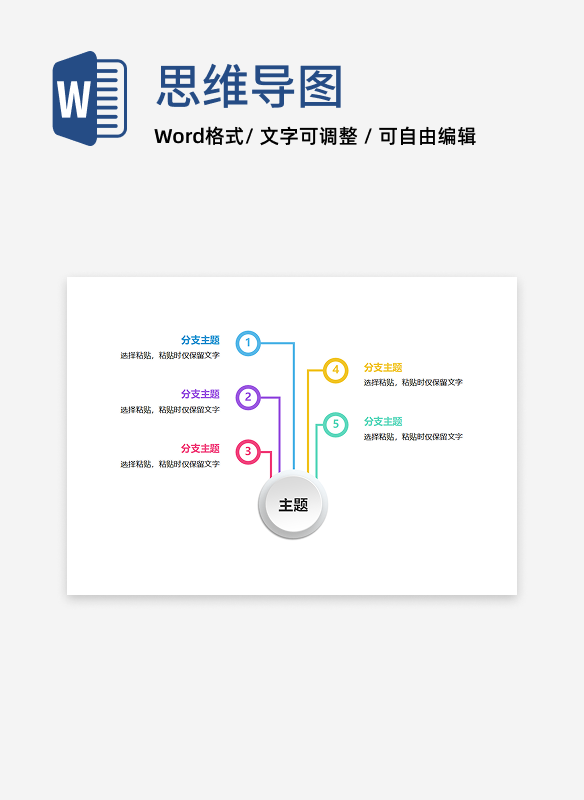 思维导图 - 多彩环形放射式思维导图word模板