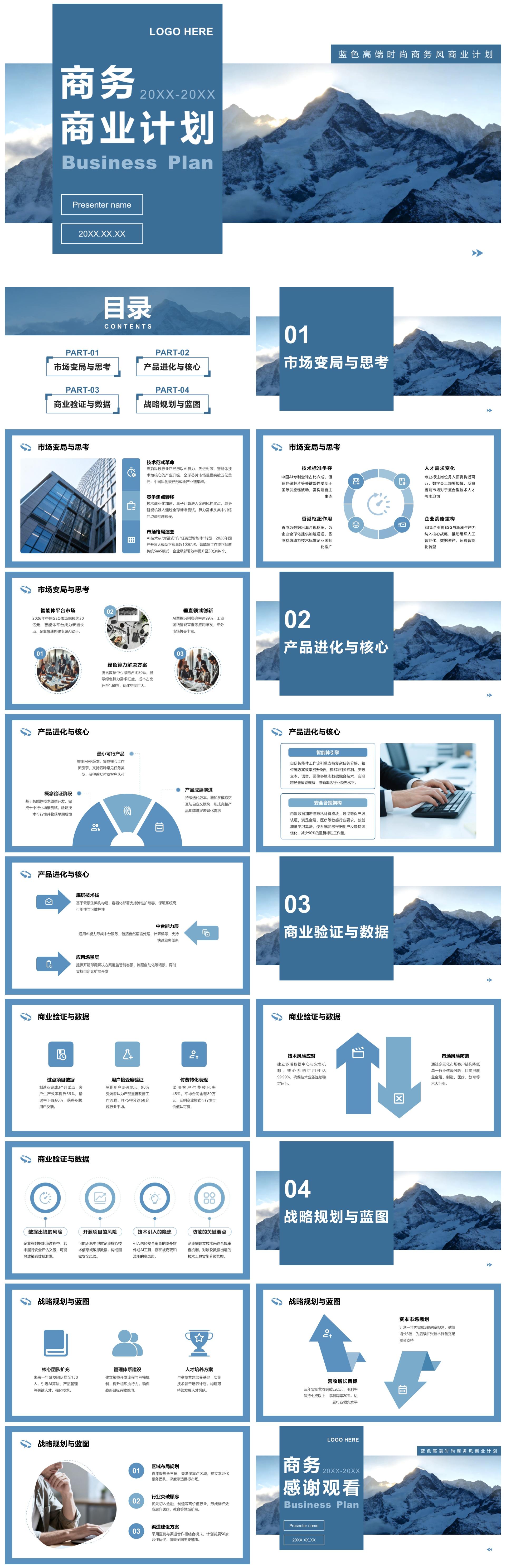 蓝色高端时尚商务风商业计划书PPT模板