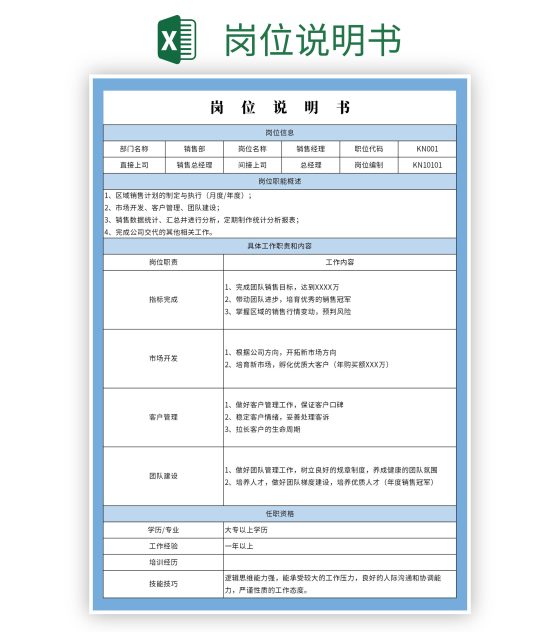 岗位说明书excel模板