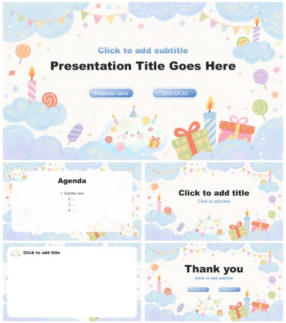 蓝紫色水彩小清新风生日会游戏活动策划PPT主题模板