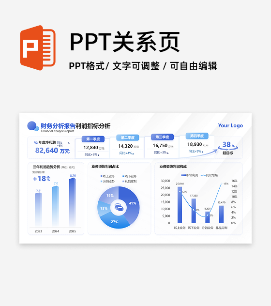蓝色简约渐变财务利润分析总结汇报PPT单页