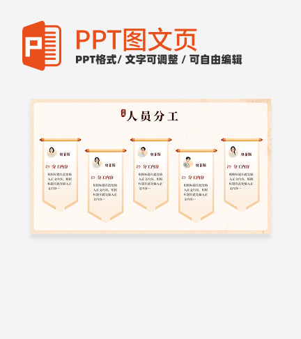 人员分工-橙黄色古风项目汇报关系页PPT单页