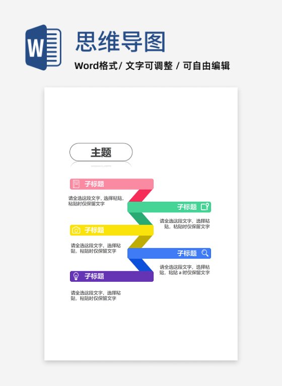 思维导图-彩色折线竖版树状导图
