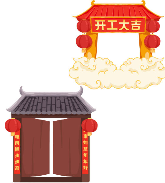 中国传统大门手绘素材