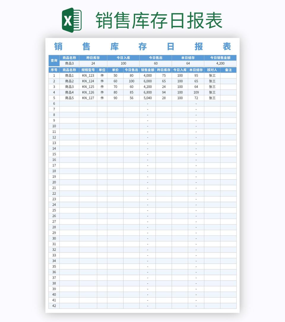 销售库存日报表excel模板