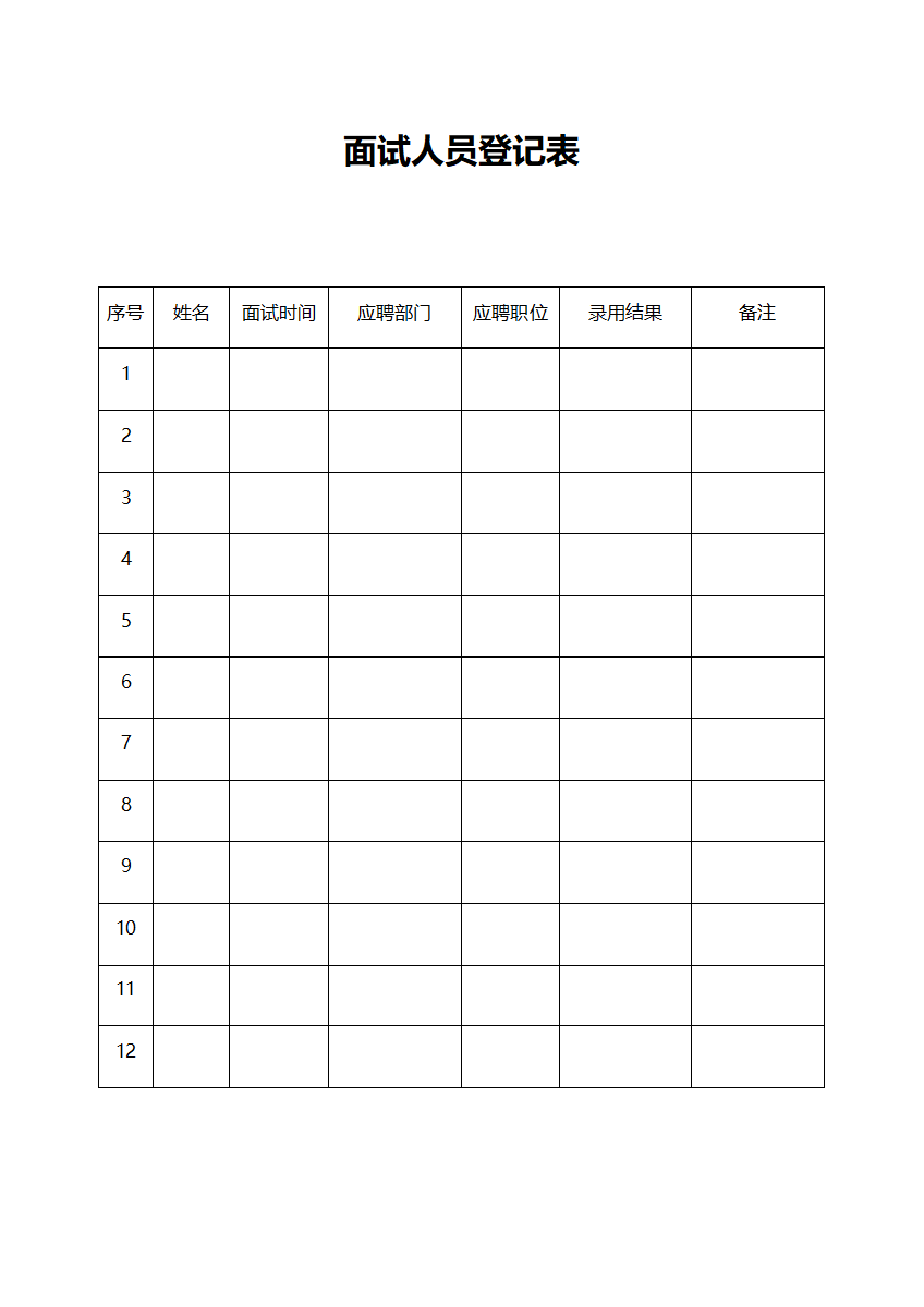 公司面试人员登记表word模板