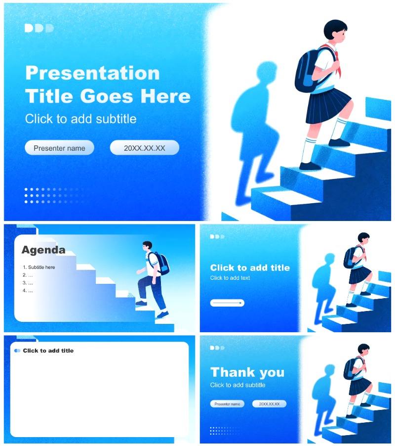 蓝色渐变插画风大学生职业生涯规划PPT主题模板