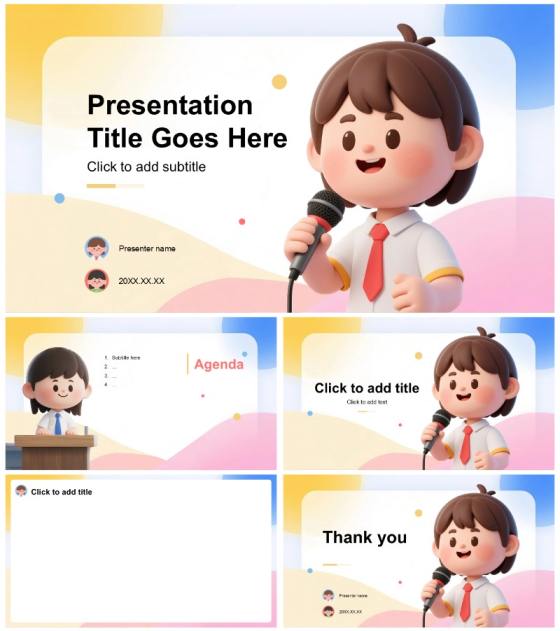 清新可爱3D膨胀风小学生班干部班长竞选主题模板
