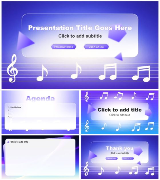 蓝紫色渐变简约风音乐教学设计课件PPT主题模板