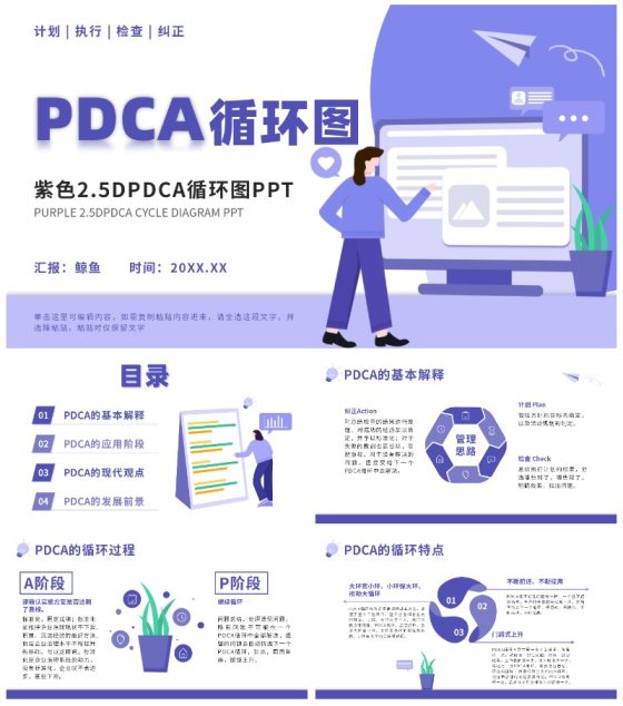 pdca循环图计划执行检查纠正汇报PPT模板