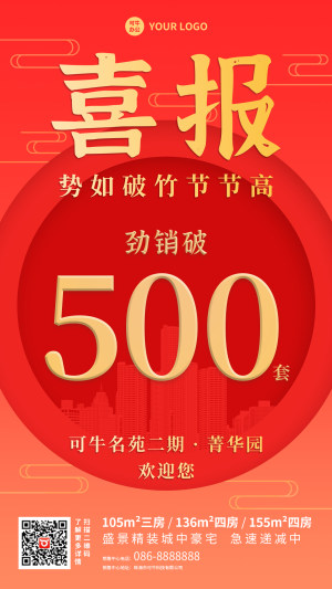红金房地产喜报手机海报