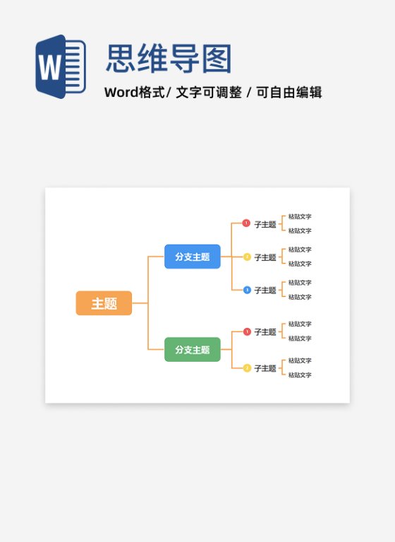 思维导图 - 多彩层级分类思维导图word模板