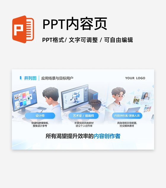 并列图-科技风互联网AI产品介绍总结汇报PPT单页