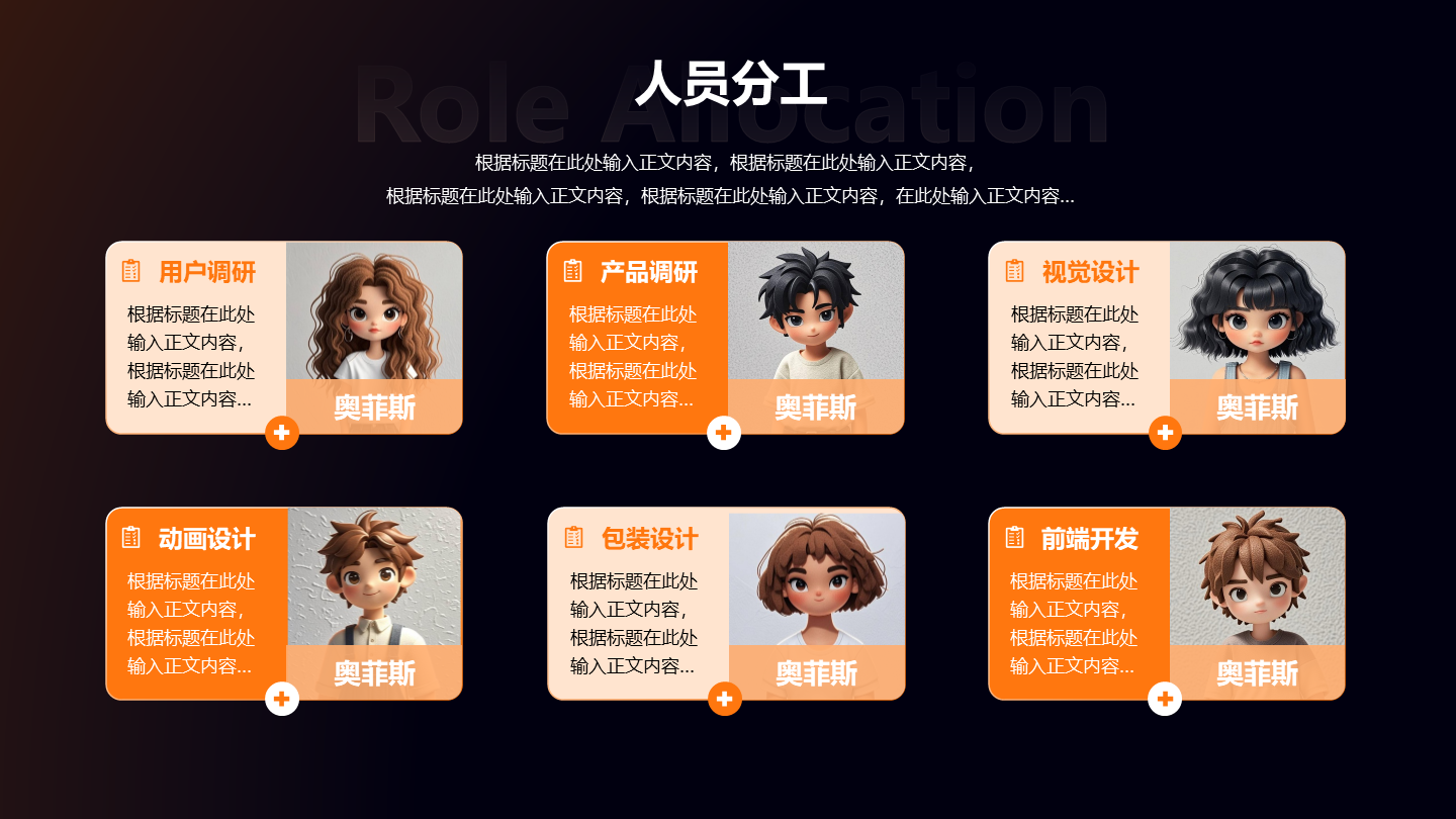 人员分工-橙色未来科技风项目汇报关系页PPT单页