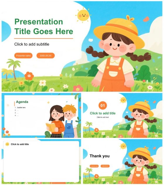 手绘卡通插画风小学生我的暑假生活暑假记录主题模板