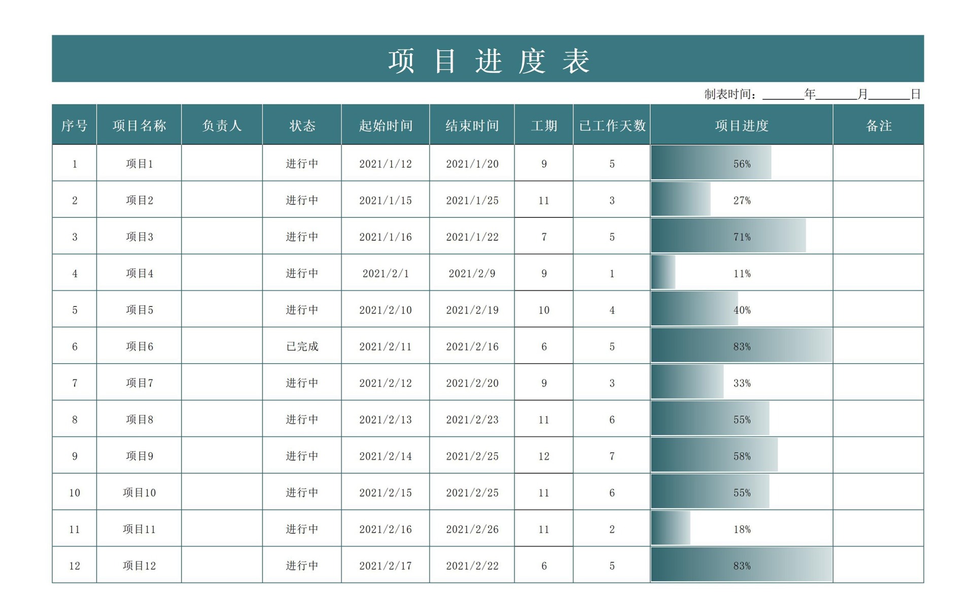 项目进度表