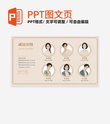 古风黄色古典团队成员介绍六项关系页PPT模板 