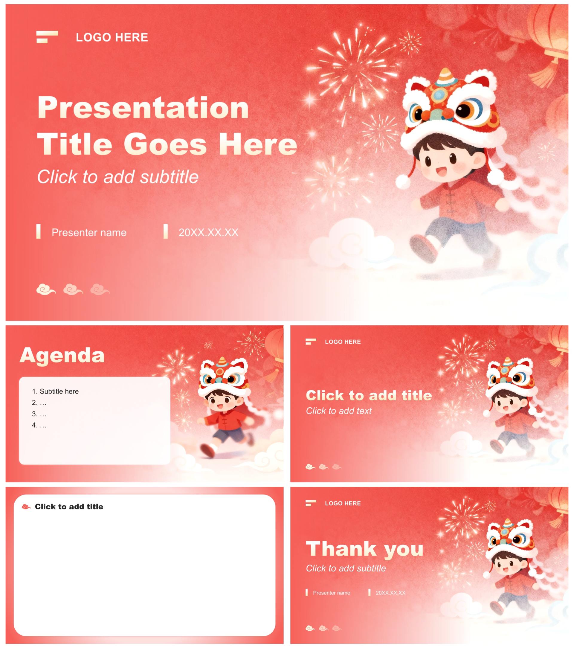 红色插画风春节假期学生安全教育班会PPT主题模板