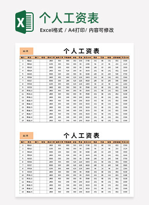 个人月度工资表excel模板