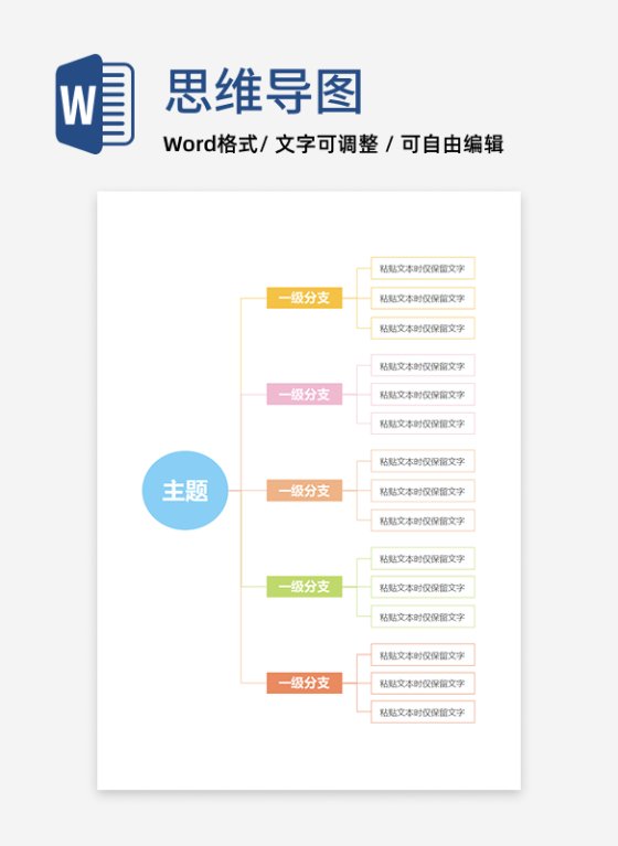 思维导图-彩色简约几何思维导图word模板