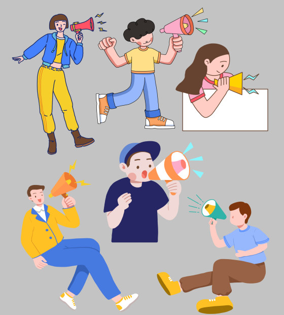 手绘喇叭宣传人物插画