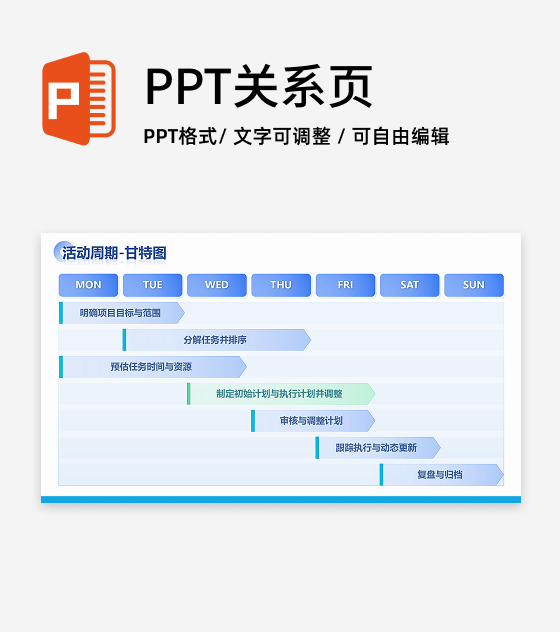 蓝色简约风活动周期甘特图PPT单页