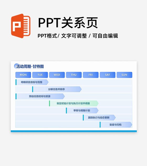 蓝色简约风活动周期甘特图PPT单页