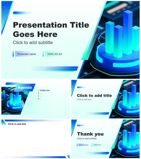 蓝绿色渐变科技风工作总结数据报告复盘PPT主题模板