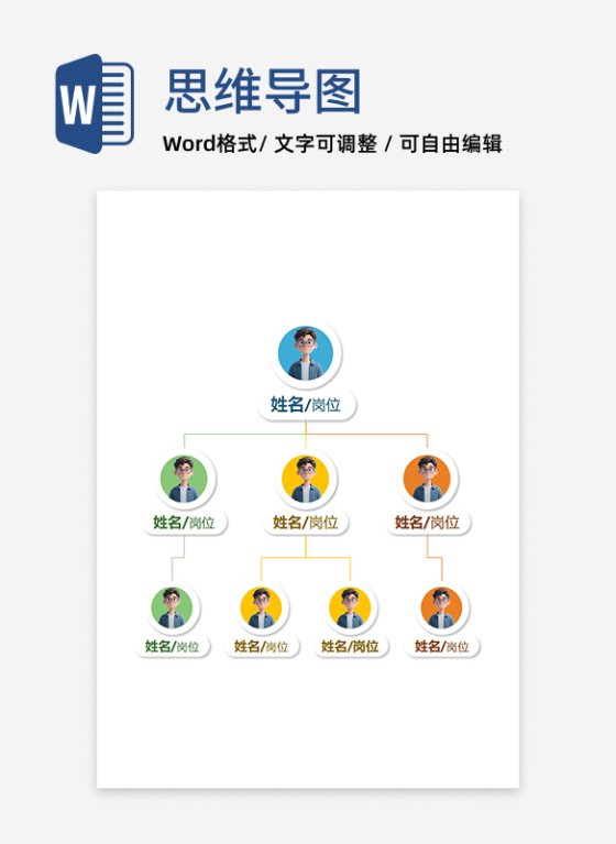 组织架构-彩色竖版通用组织架构word模板