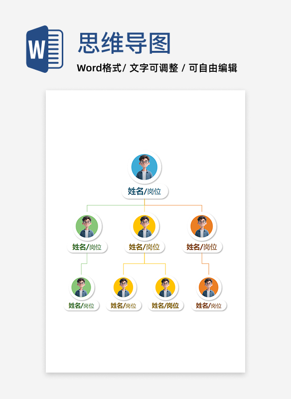 组织架构-彩色竖版通用组织架构word模板