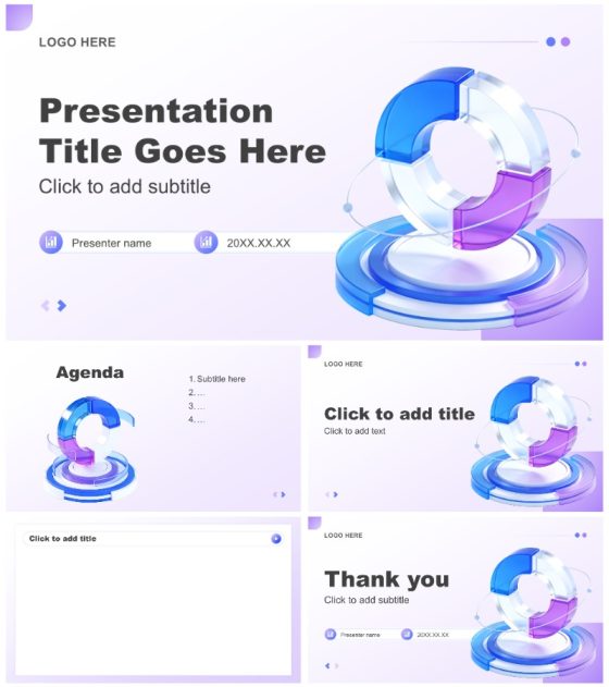 蓝紫色3D风年终工作总结述职汇报PPT主题模板