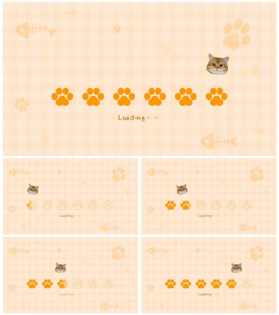 橘色卡通可爱猫猫加载动画PPT模板