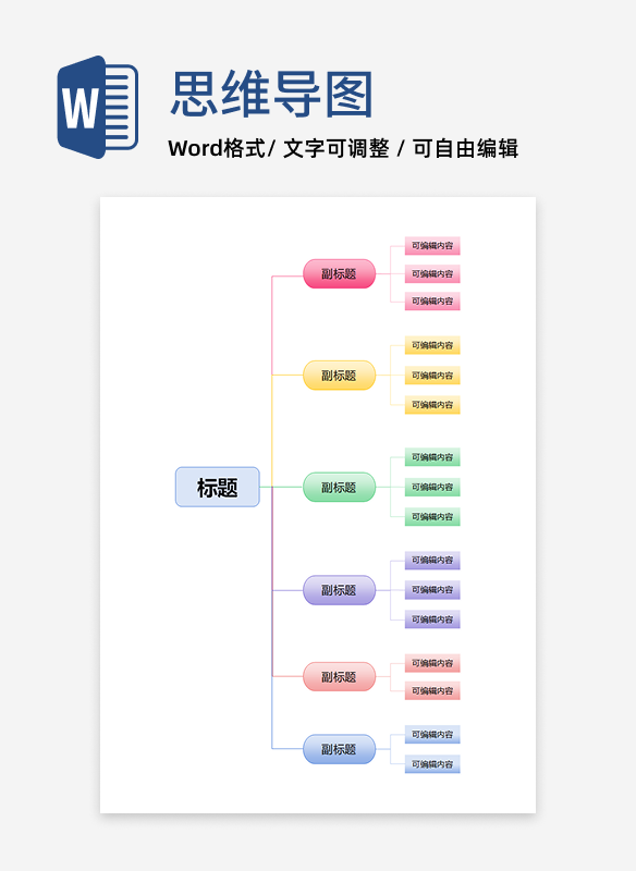 思维导图-彩色简约渐变竖版word模板